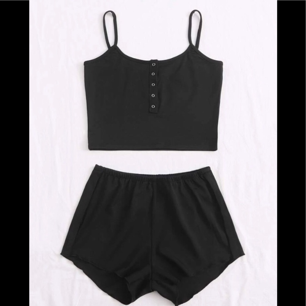 Comfy Sexy Cami Crop Top W/Unique Style Shorts Unbutton Down Sides Pajamas Set